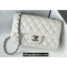 Chanel Small Classic Flap Handbag A01116 in Caviar Leather with Edge Stitching White/Silver
