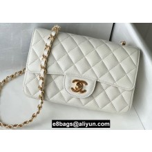 Chanel Small Classic Flap Handbag A01116 in Caviar Leather with Edge Stitching White/Gold