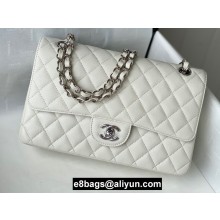 Chanel Medium Classic Flap Handbag A01112 in Caviar Leather with Edge Stitching White/Silver