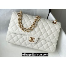 Chanel Medium Classic Flap Handbag A01112 in Caviar Leather with Edge Stitching White/Gold