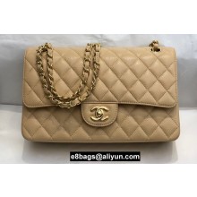 Chanel Medium Classic Flap Handbag A01112 in Caviar Leather with Edge Stitching Beige/Gold