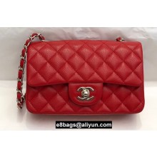 Chanel Small Classic Flap Handbag A01116 in Caviar Leather Red/Silver