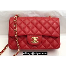 Chanel Small Classic Flap Handbag A01116 in Caviar Leather Red/Gold