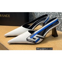 Versace Heel 7cm La Greca Signature Slingback Pumps White 2022