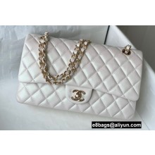 Chanel Medium Classic Flap Handbag A01112 in Lambskin Pearl White/Gold