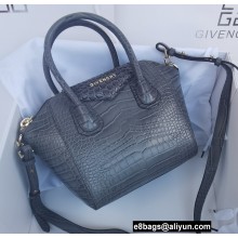 Givenchy Mini Antigona Bag in Crocodile Effect Leather Gray