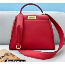 Fendi Peekaboo Iconic Medium Bag in Leather Red with Stripe Lining