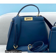 Fendi Peekaboo Iconic Medium Bag in Leather Dark Blue with Stripe Lining