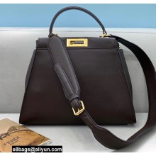 Fendi Peekaboo Iconic Medium Bag in Leather Coffee with Stripe Lining
