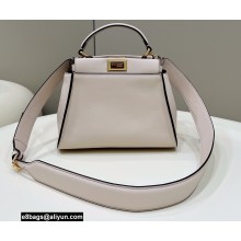 Fendi Peekaboo Iconic Mini Bag in Calfskin Leather Creamy with FF Lining