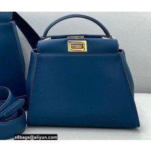 Fendi Peekaboo Iconic Mini Bag in Leather Dark Blue with Stripe Lining