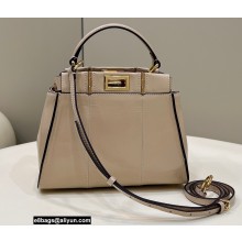 Fendi Peekaboo Iconic Mini Bag in Vintage Effect Lambskin Creamy
