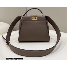 Fendi Peekaboo Iconic Mini Bag Dark Gray in Calfskin Leather with FF Lining