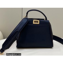 Fendi Peekaboo Iconic Mini Bag Dark Blue in Calfskin Leather with FF Lining
