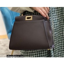 Fendi Peekaboo Iconic Mini Bag in Leather Coffee with Stripe Lining