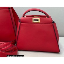 Fendi Peekaboo Iconic Mini Bag in Leather Red with Stripe Lining