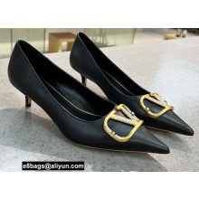 Valentino Heel 4cm Crystal VLogo Signature Calfskin Pumps Black