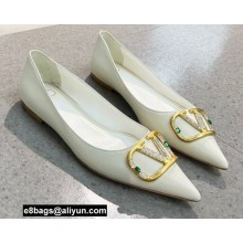 Valentino Crystal VLogo Signature Calfskin Ballet Flats White