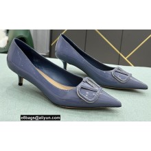 Valentino Heel 4cm VLogo Signature Calfskin Pumps Patent Dusty Blue