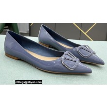 Valentino VLogo Signature Calfskin Ballet Flats Patent Dusty Blue
