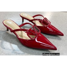 Valentino Heel 4cm VLogo Signature Patent Leather Mules Red