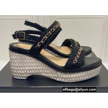 Chanel Chain Platform Sandals Tweed Black 2022