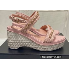 Chanel Chain Platform Sandals Tweed Pink 2022