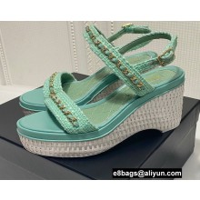 Chanel Chain Platform Sandals Tweed Green 2022