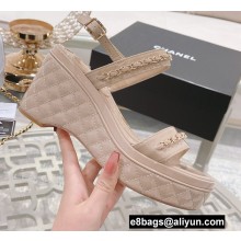 Chanel Chain Platform Sandals Patent Beige 2022
