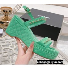 Chanel Chain Platform Sandals Patent Green 2022