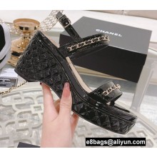 Chanel Chain Platform Sandals Patent Black 2022