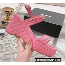Chanel Chain Platform Sandals Patent Pink 2022