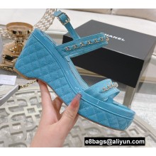 Chanel Chain Platform Sandals Patent Blue 2022