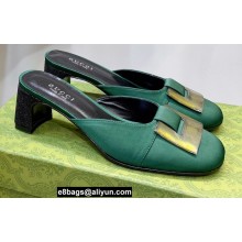 Gucci Heel 8.5cm Mules Pumps Satin Green 2022