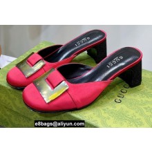 Gucci Heel 8.5cm Mules Pumps Satin Red 2022