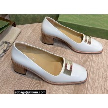 Gucci Heel 5.5cm Pumps White with Gold G 2022