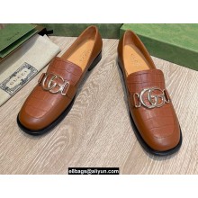 Gucci Heel 2.5cm Croco Pattern Loafers with Double G Brown 2022