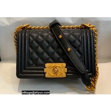 Chanel Small LE BOY Handbag A67085 in Lambskin Black/Aged Gold