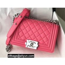 Chanel Small LE BOY Handbag A67085 in Caviar Leather Dark Pink/Shine Silver