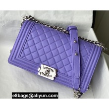 Chanel Medium LE BOY Handbag A67086 in Caviar Leather Purple/Shine Silver