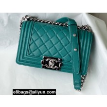 Chanel Small LE BOY Handbag A67085 in Caviar Leather Green/Shine Silver