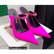 Versace Heel 11cm Satin Medusa Rhinestone Artifact Mules Fuchsia