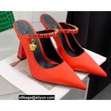 Versace Heel 11cm Satin Medusa Rhinestone Artifact Mules Red