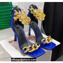 Versace Heel 9.5cm Medusa Chain Leather Sandals Blue