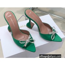 Amina Muaddi Heel 9.5cm Rosie Slippers Mules Satin Green with Crystal Bow
