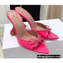 Amina Muaddi Heel 9.5cm Rosie Slippers Mules Satin Fuchsia with Crystal Bow