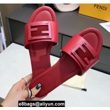 Fendi Leather Baguette Slides Red 2022