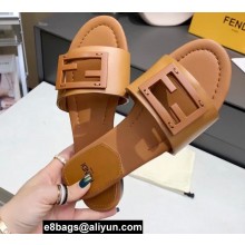 Fendi Leather Baguette Slides Brown 2022