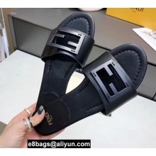 Fendi Leather Baguette Slides Black 2022