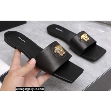 Versace La Medusa Leather Slides Black/Gold